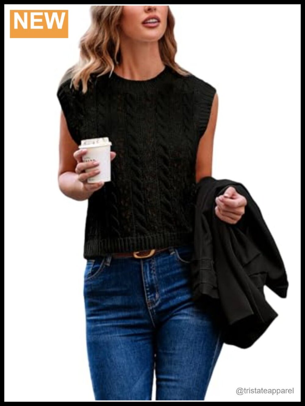 CUPSHE Knit Sweater Vest, Chunky Knit Pullover, Crew Neck, Sleeveless, Women's,